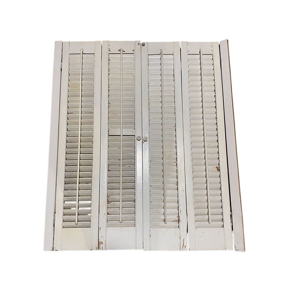 Vintage Bi fold Interior 36”x 50” Wood Window Plantation White Shutters Old